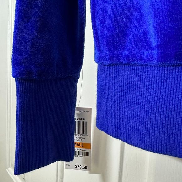 Jenni By Jennifer Moore Royal Blue Solid Velour Hooded Full Zip Sweater Jacket S - Picture 7 of 14